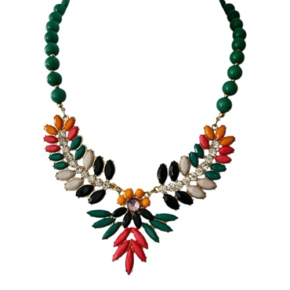 Boho Multicolor Rhinestone Floral Statement Necklace Bib Jewelry